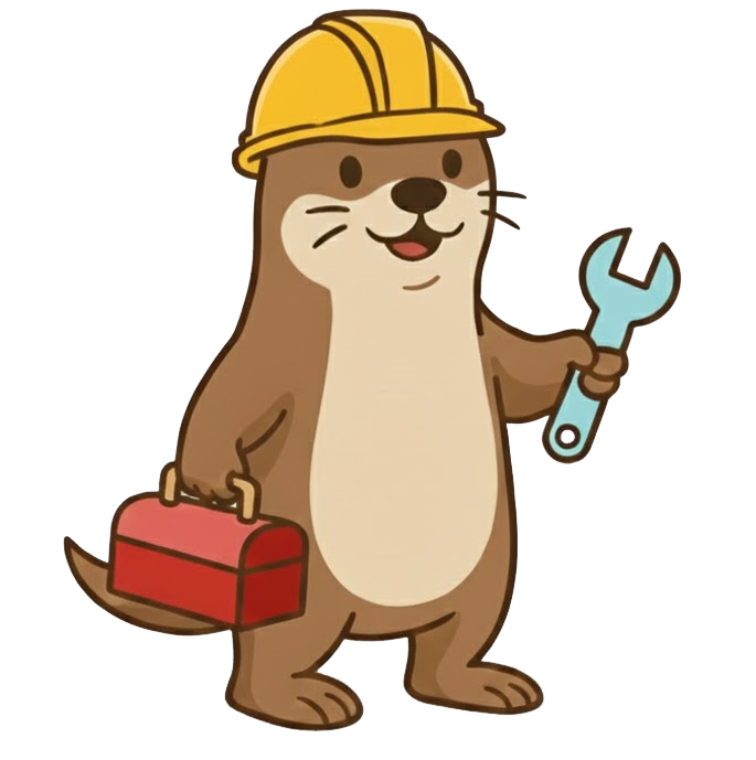 Otterino maintenance mascot with hard hat and tools
